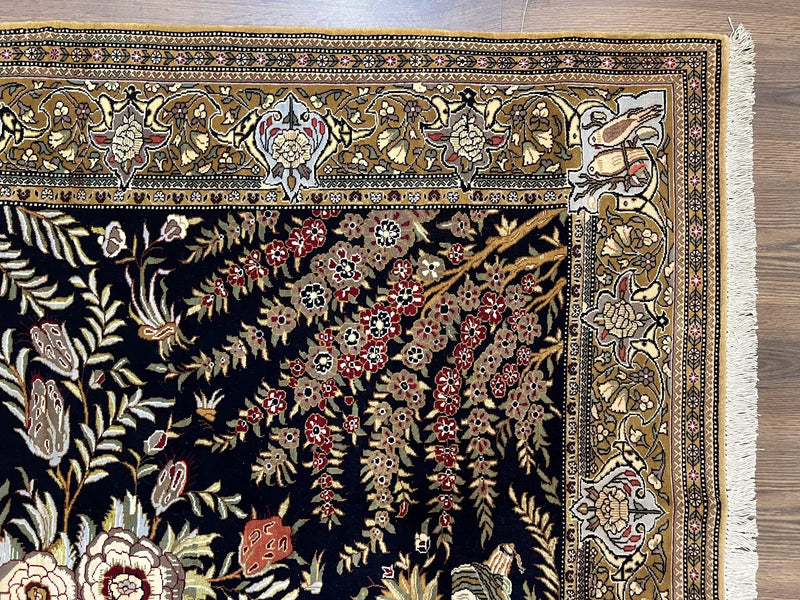 Persian Qum Pictorial Rug 4.8 x 6.5 - Layla & Majnun, Birds by Jewel Rugs