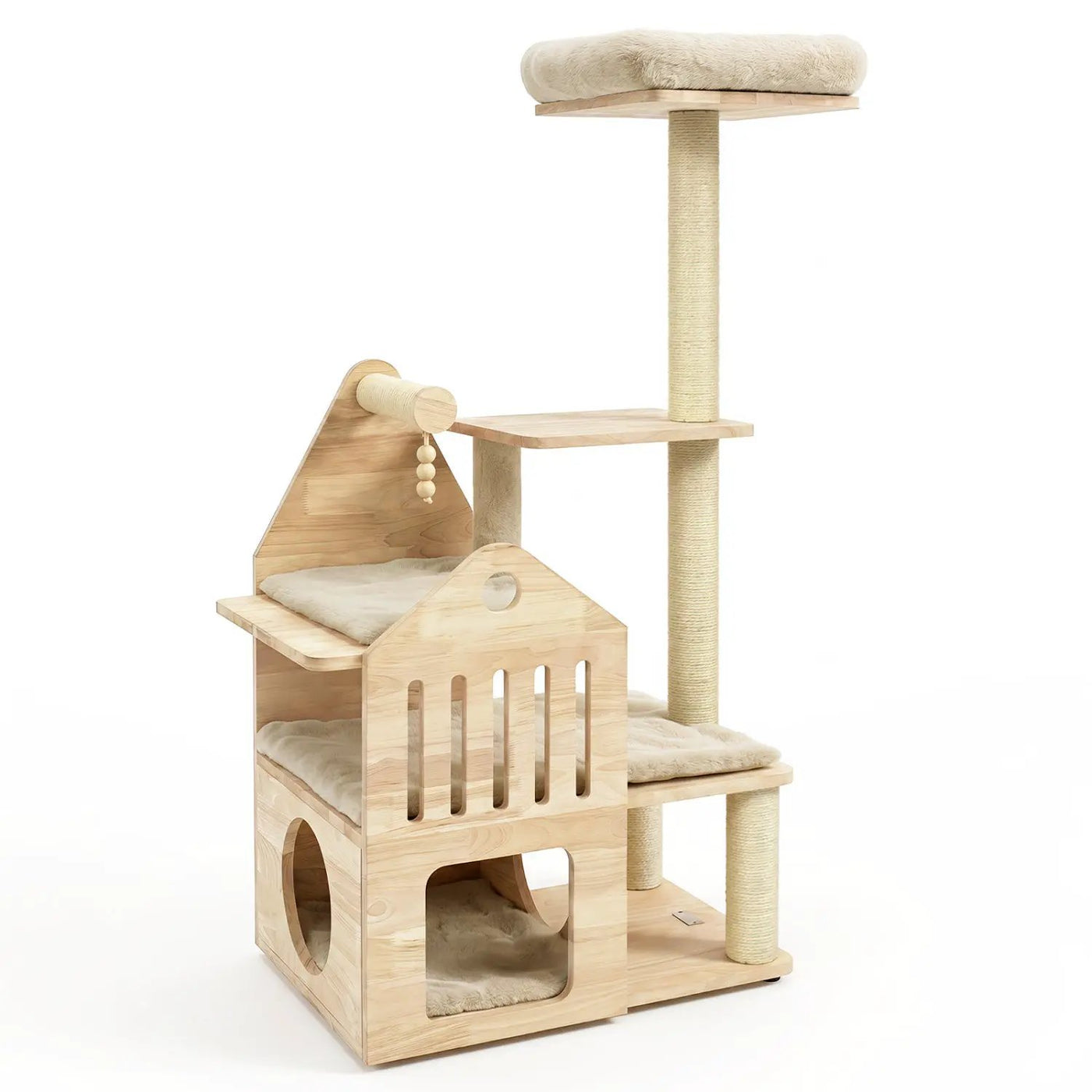 Multi-Level Solid Wood Cat Tree 48.5" with Condo & Scratchers by DirectDeals