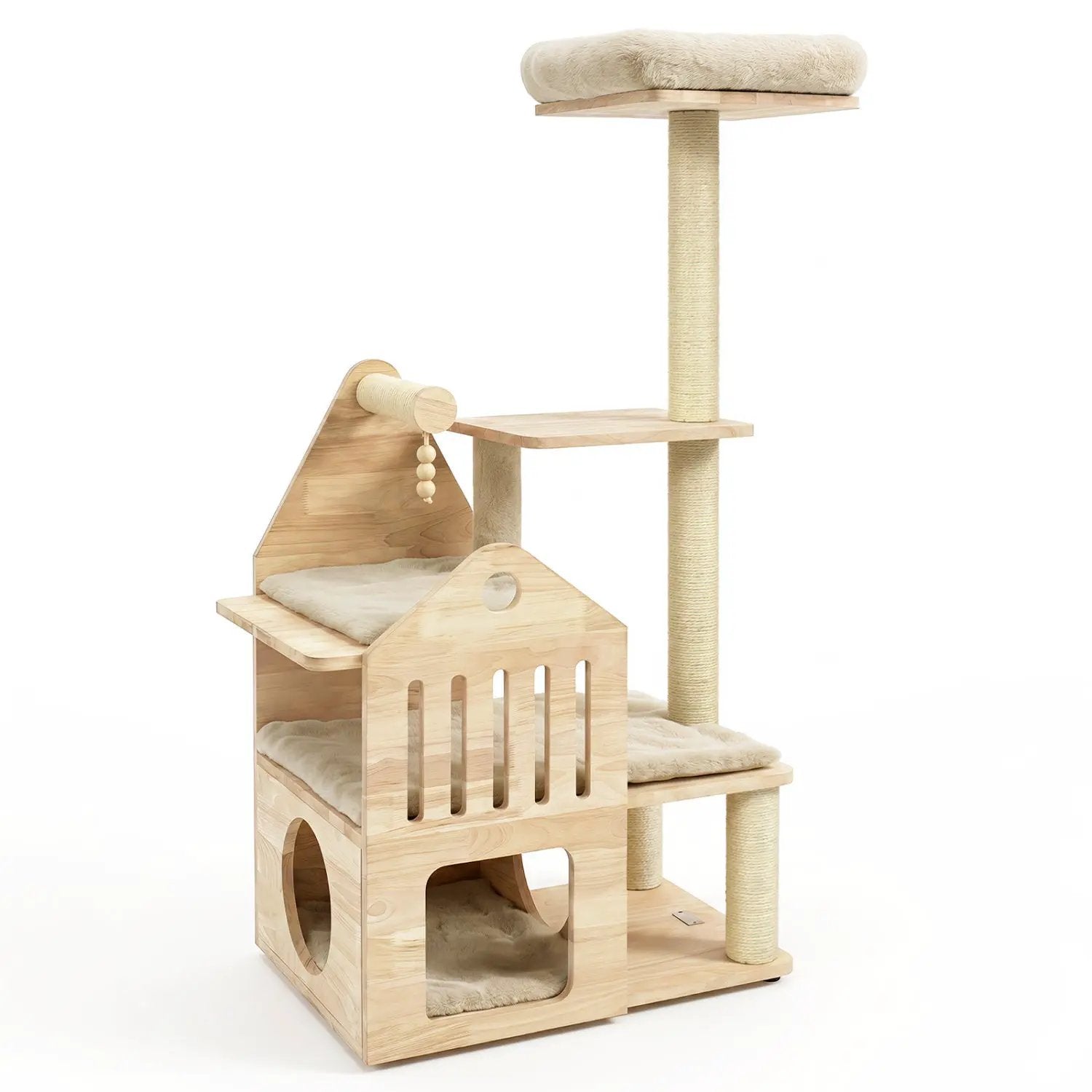 Multi-Level Solid Wood Cat Tree 48.5" with Condo & Scratchers by DirectDeals