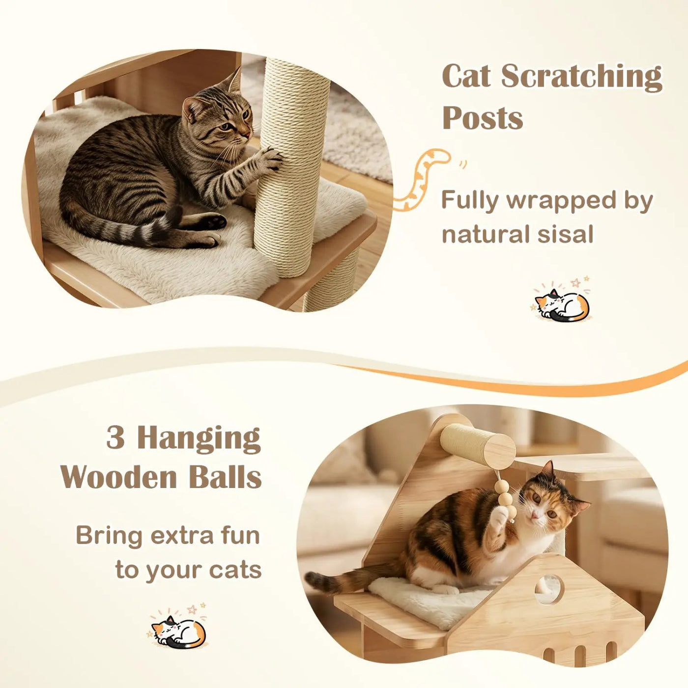 Multi-Level Solid Wood Cat Tree 48.5" with Condo & Scratchers by DirectDeals