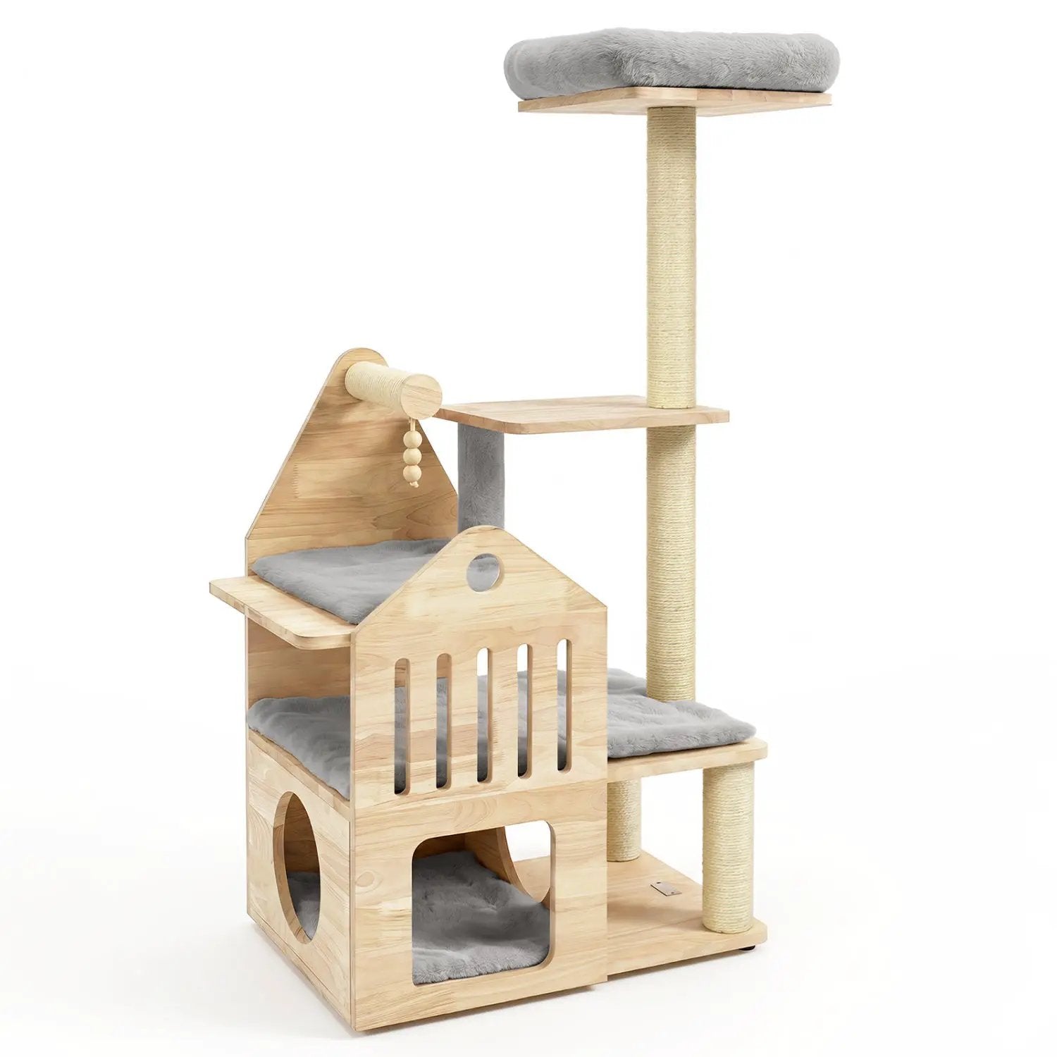 Multi-Level Solid Wood Cat Tree 48.5" with Condo & Scratchers by DirectDeals