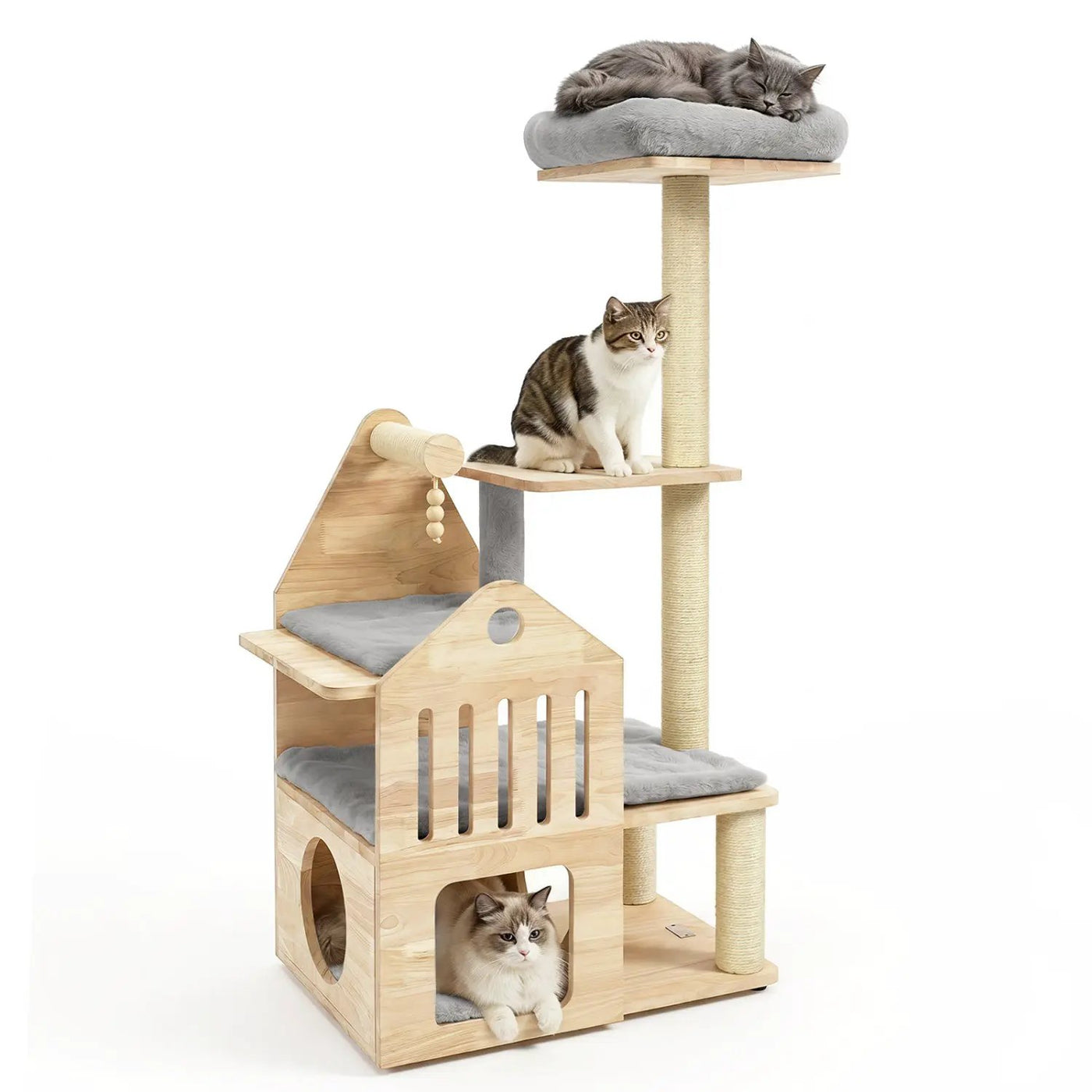 Multi-Level Solid Wood Cat Tree 48.5" with Condo & Scratchers by DirectDeals