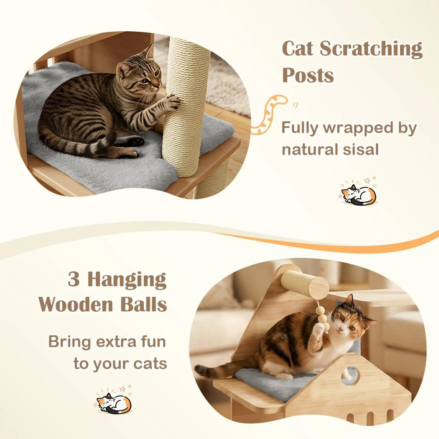 Multi-Level Solid Wood Cat Tree 48.5" with Condo & Scratchers by DirectDeals