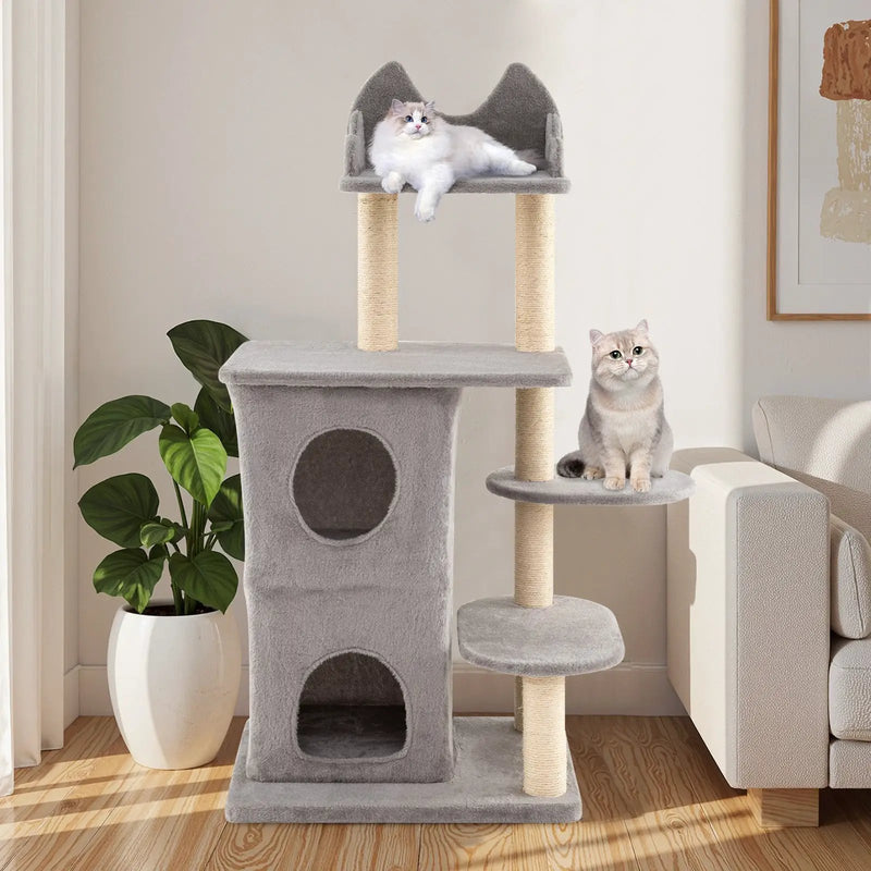 48.5 inch Cat Tree with 2-story Condo and 3 Hideaway Caves for Large Cats-Gray by DirectDeals