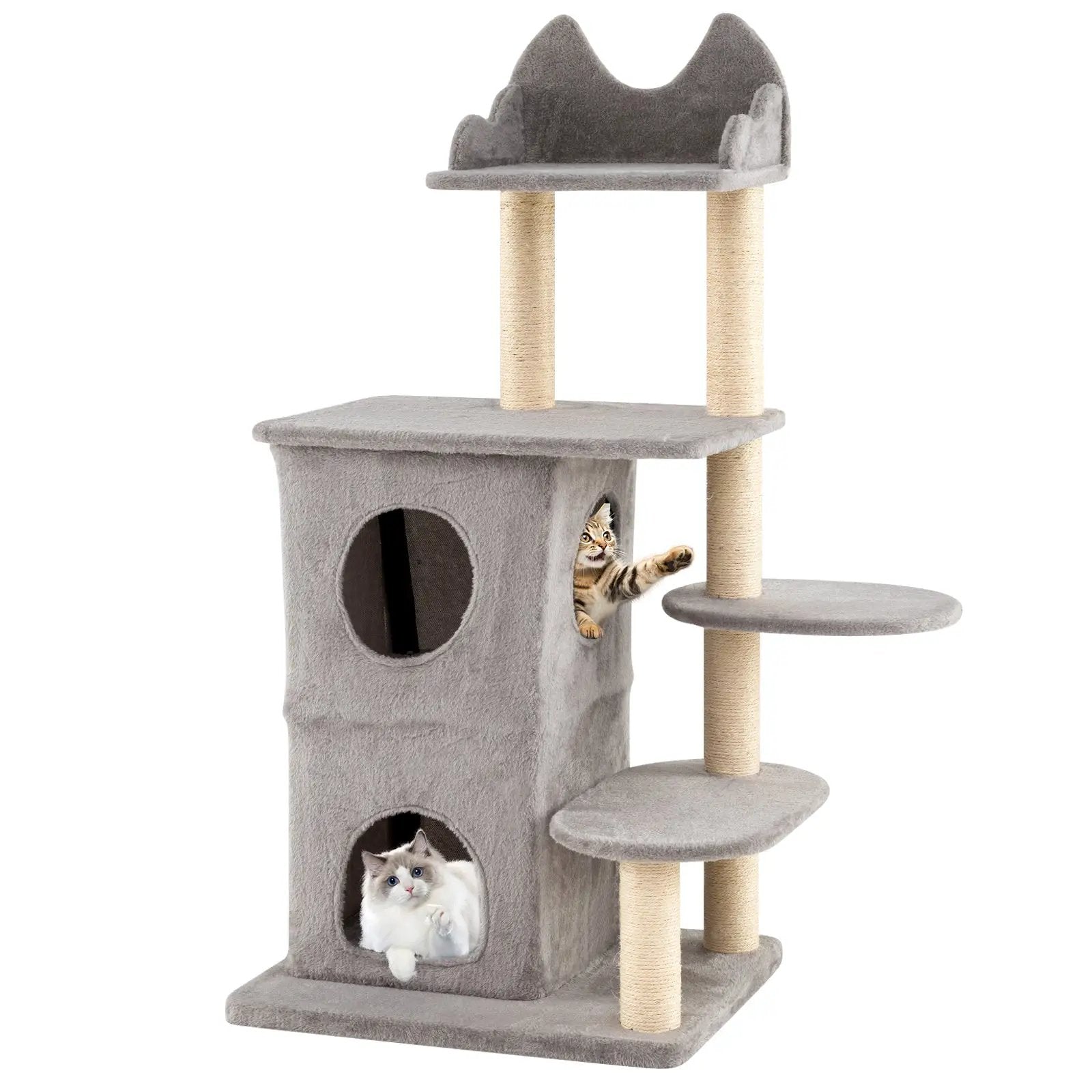 48.5 inch Cat Tree with 2-story Condo and 3 Hideaway Caves for Large Cats-Gray by DirectDeals