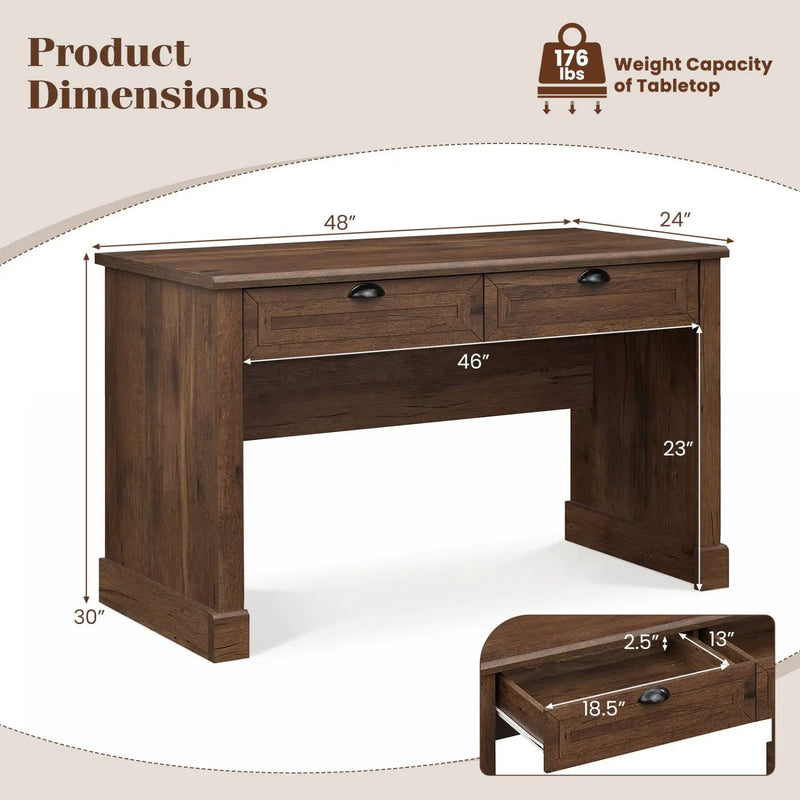 48" Farmhouse Executive Desk with 2 Drawers by DirectDeals