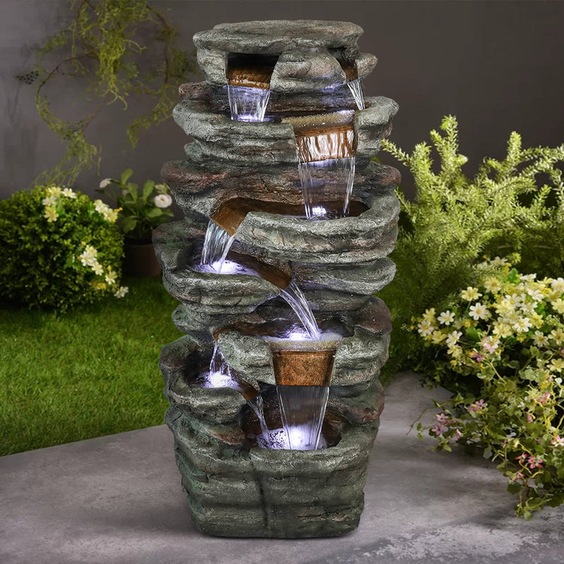 Resin Serpentine Slate Column Cascading Outdoor Fountain, photo 3 of 7
