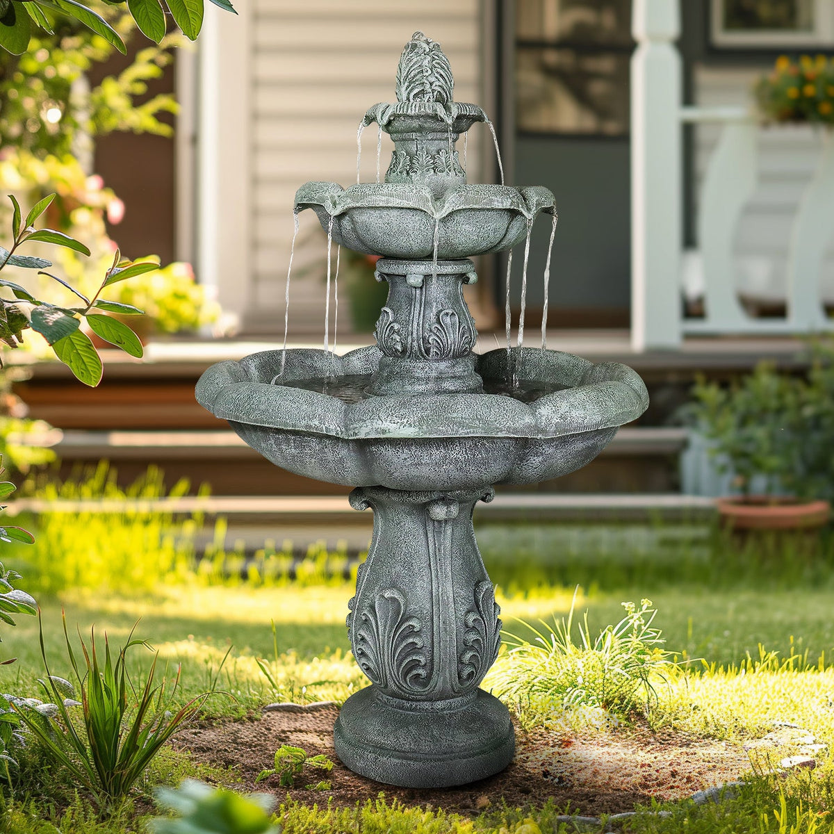 Concrete Pedestal Fountain Ornate 3 Tier Outdoor, photo 4 of 12