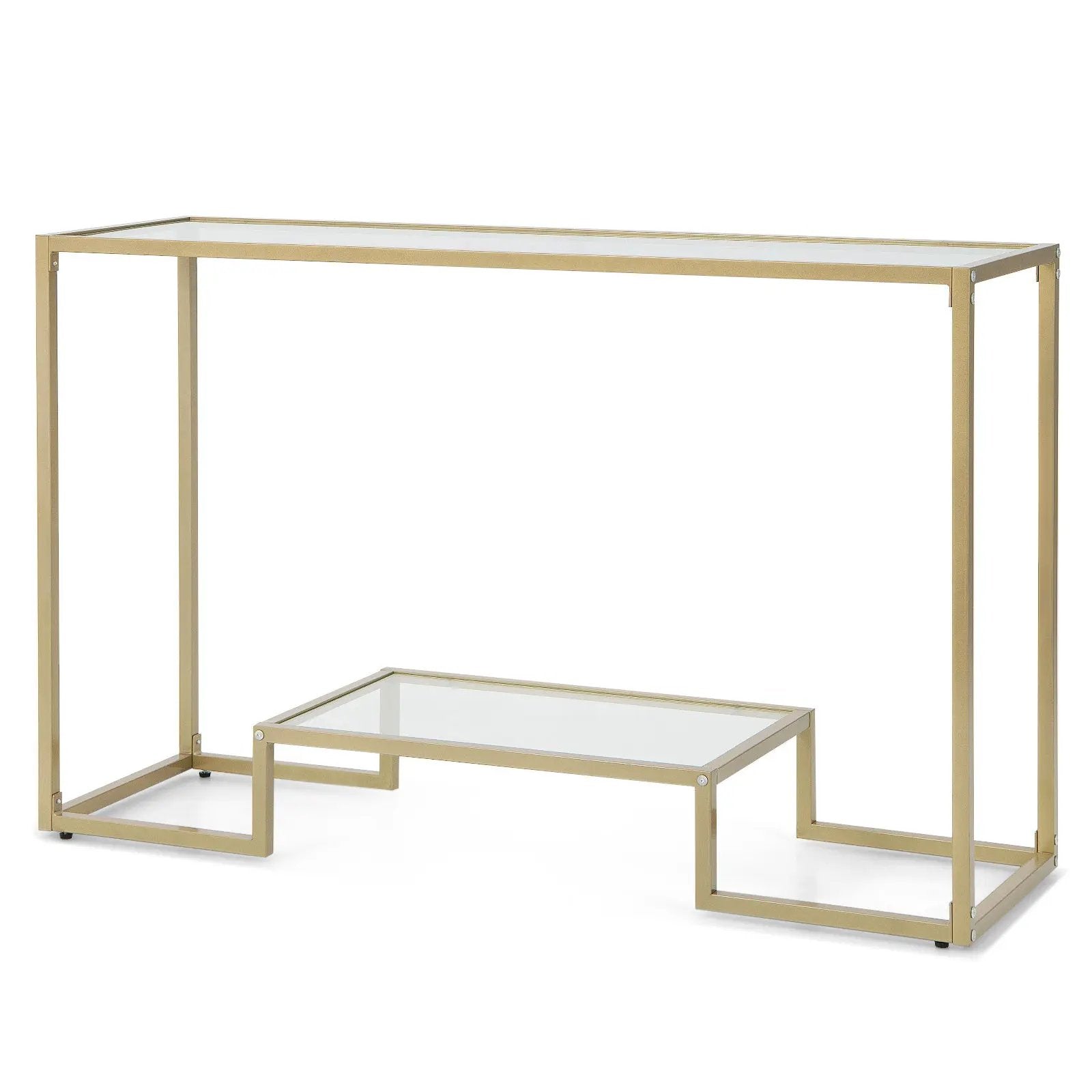 48 Inch 2-Tier Console Table with Tempered Glass Tabletop for Hallway-Golden by DirectDeals