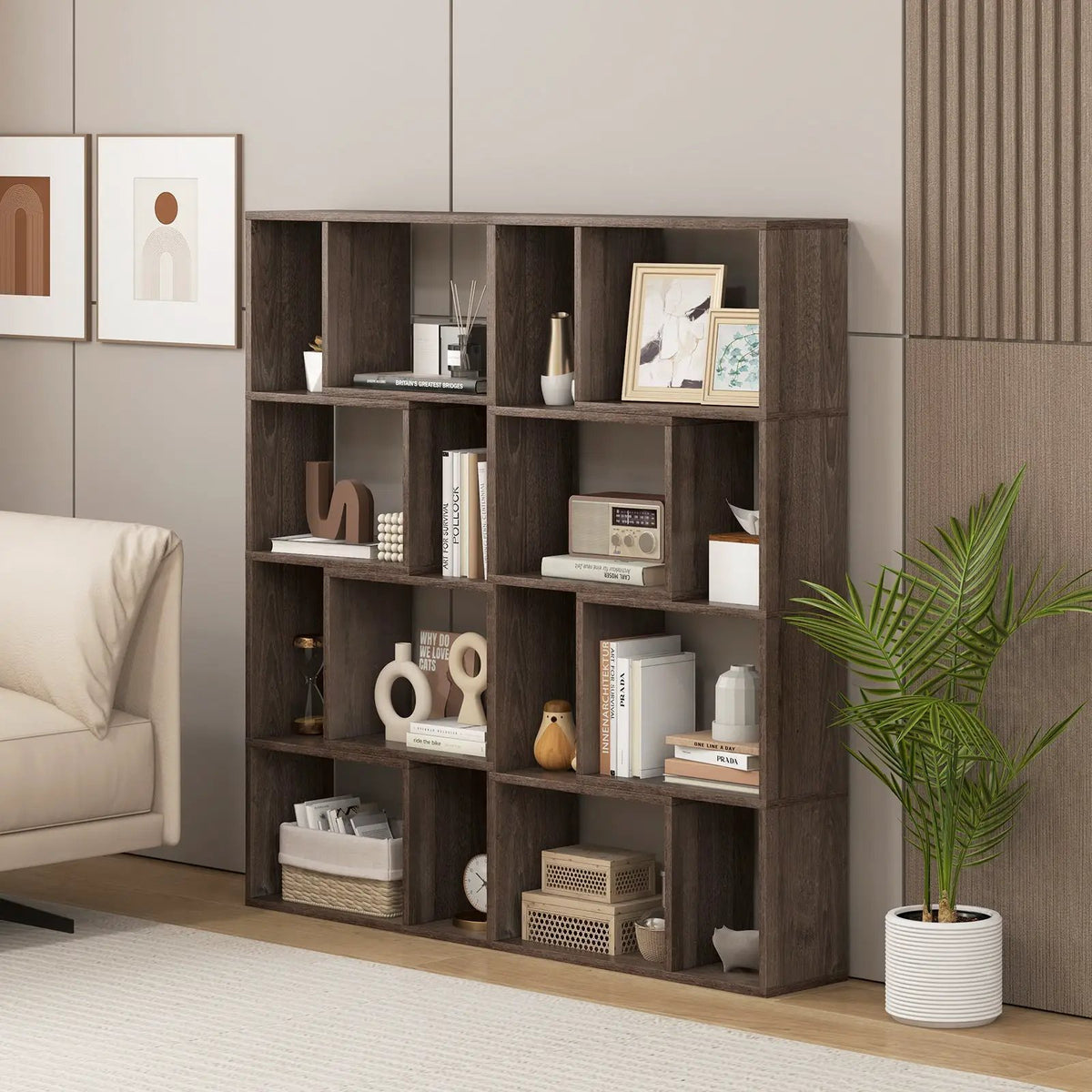 48 Inch 4-Tier Geometric Bookshelf with 8 Cubes for Living Room Bedroom, photo 2 of 10