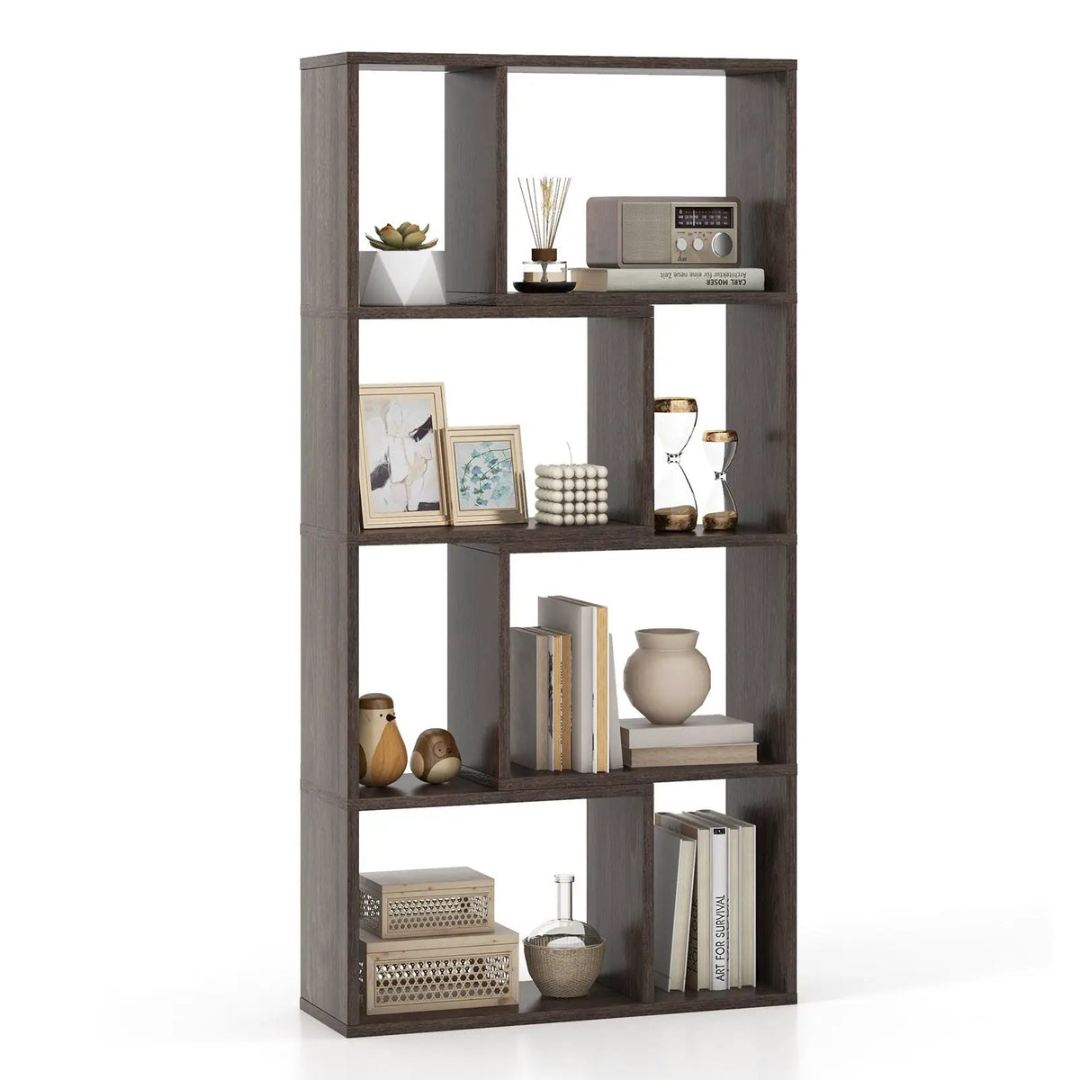 48 Inch 4-Tier Geometric Bookshelf with 8 Cubes for Living Room Bedroom, photo 3 of 10