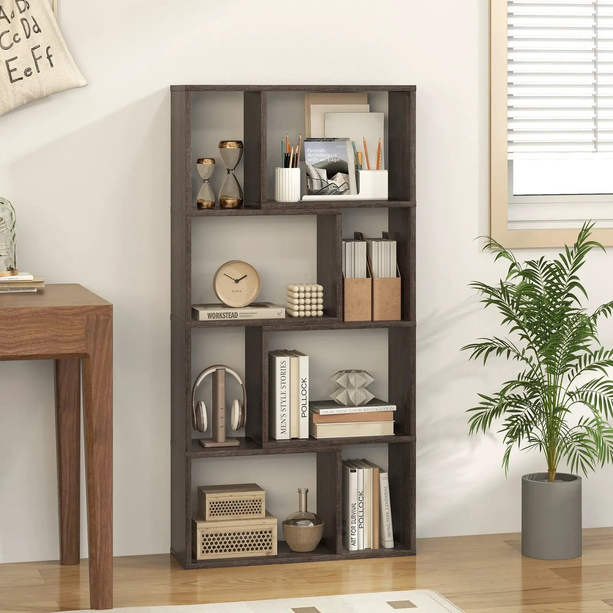 48 Inch 4-Tier Geometric Bookshelf with 8 Cubes for Living Room Bedroom, photo 6 of 10
