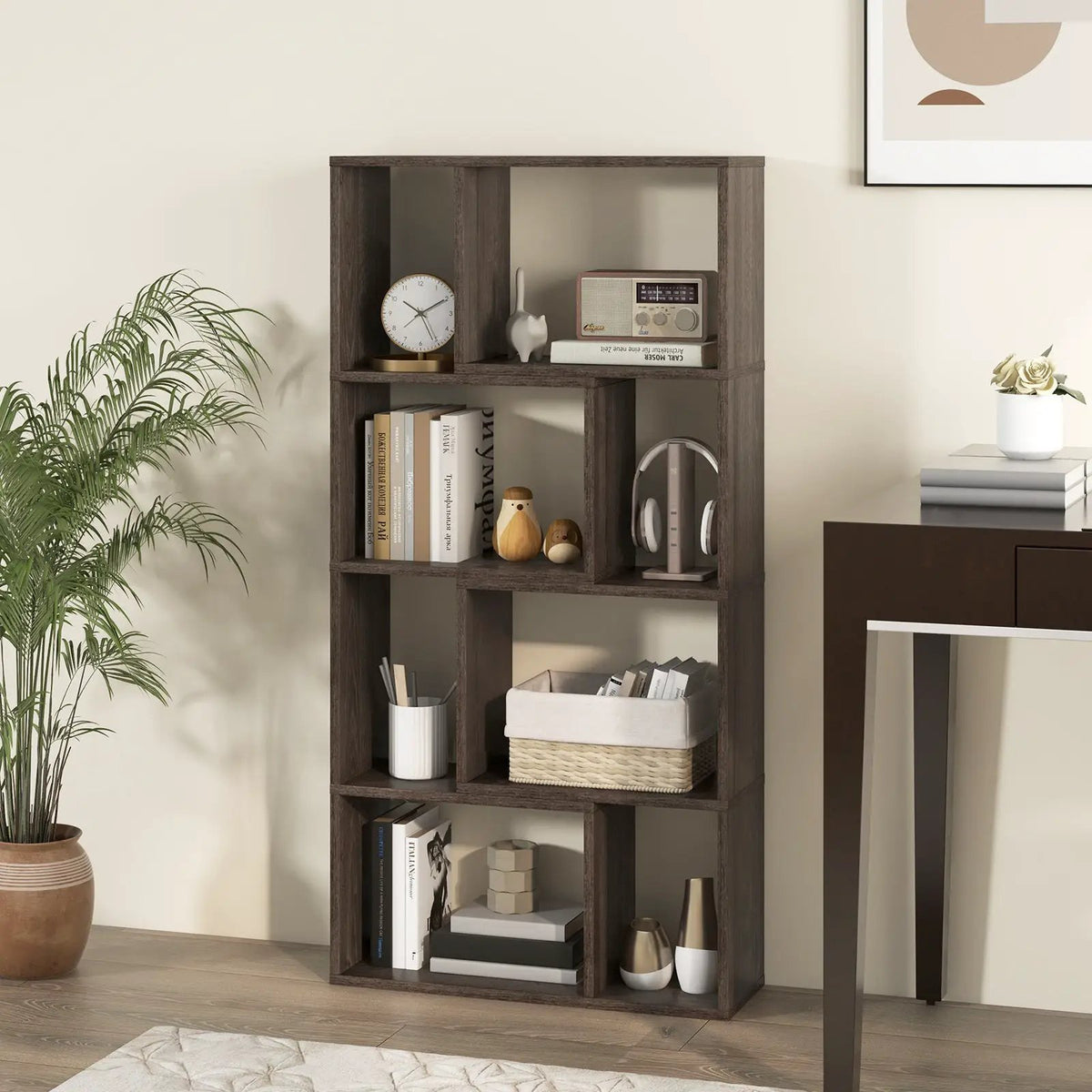 48 Inch 4-Tier Geometric Bookshelf with 8 Cubes for Living Room Bedroom, photo 7 of 10