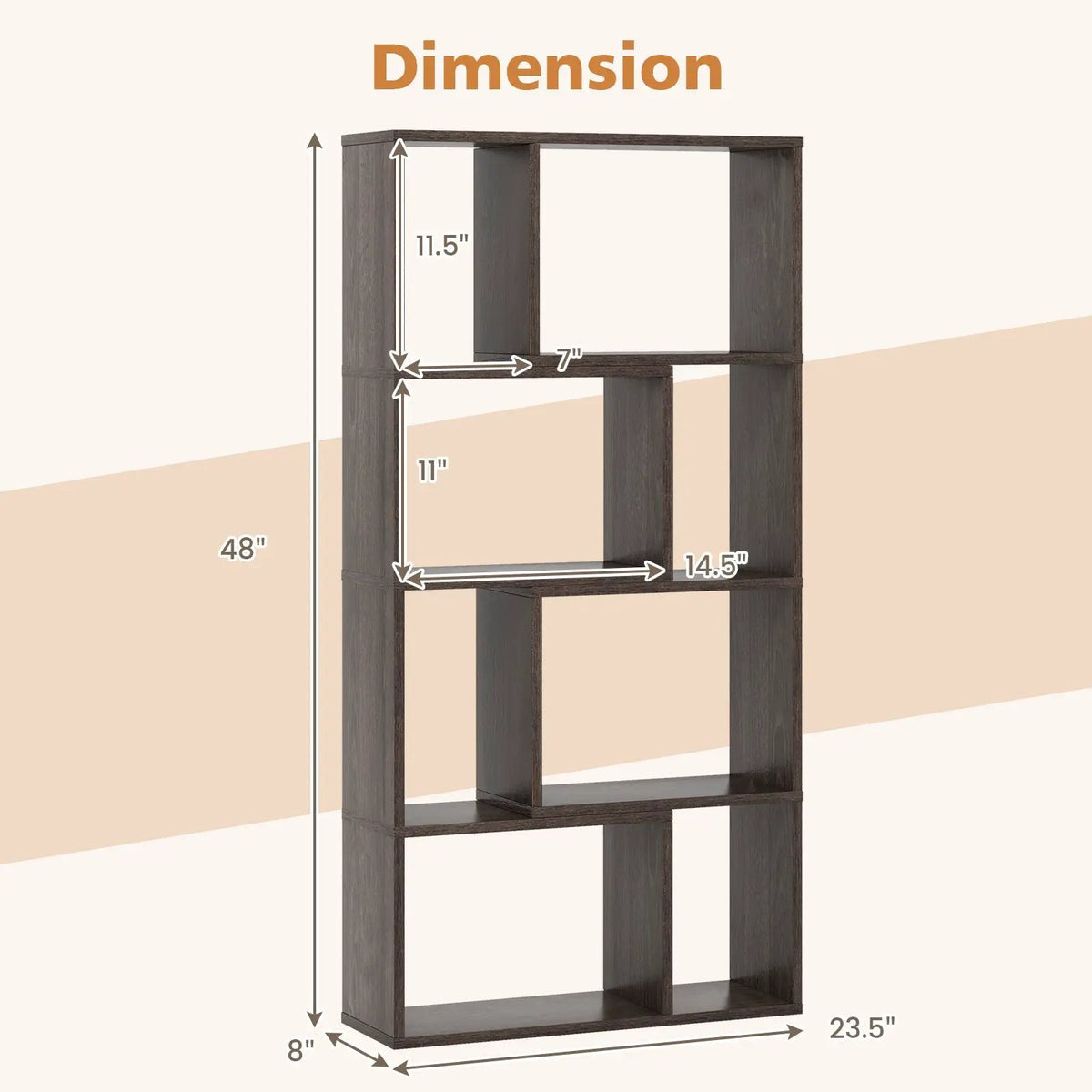 48 Inch 4-Tier Geometric Bookshelf with 8 Cubes for Living Room Bedroom, photo 5 of 10