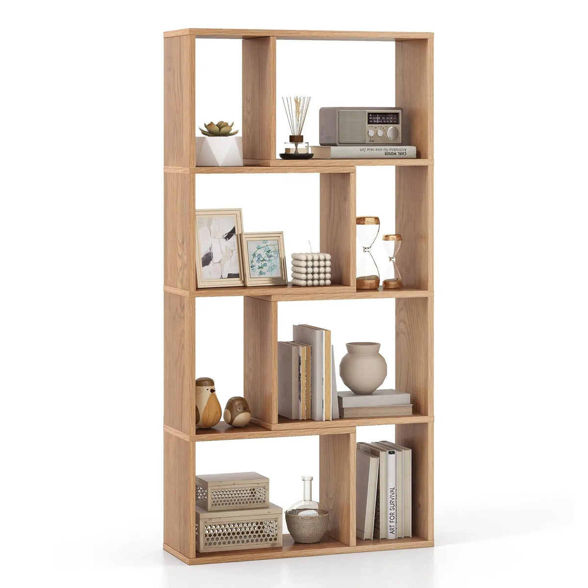 48 Inch 4-Tier Geometric Bookshelf with 8 Cubes for Living Room Bedroom, photo 9 of 10