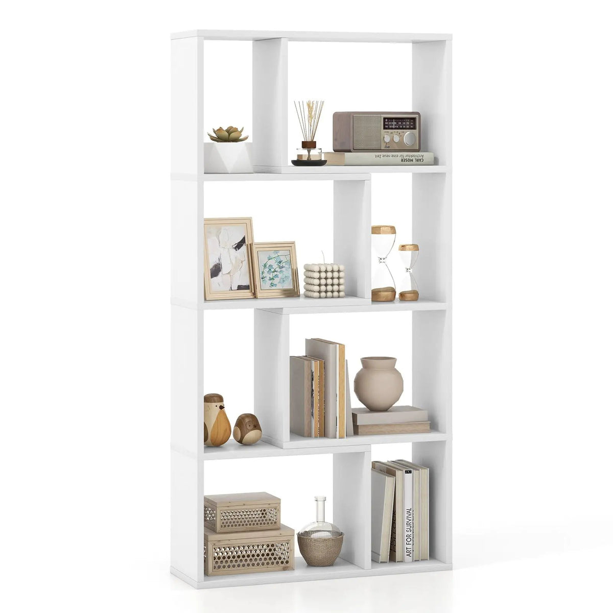 48 Inch 4-Tier Geometric Bookshelf with 8 Cubes for Living Room Bedroom, photo 10 of 10