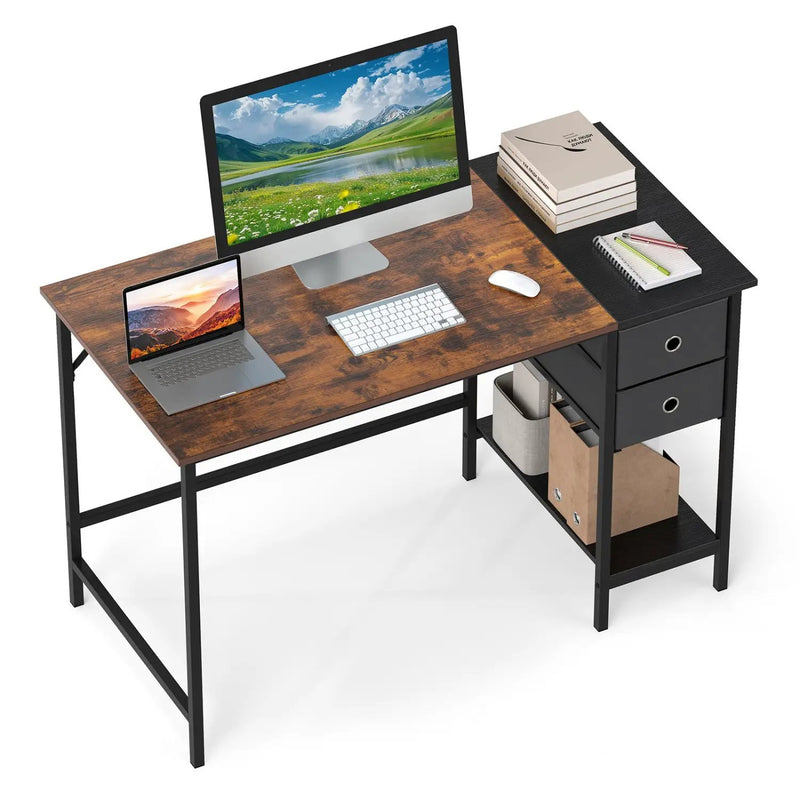 48 Inch Computer Desk with 2 Fabric Drawers Industrial Home Office Desk-Rustic Brown by DirectDeals