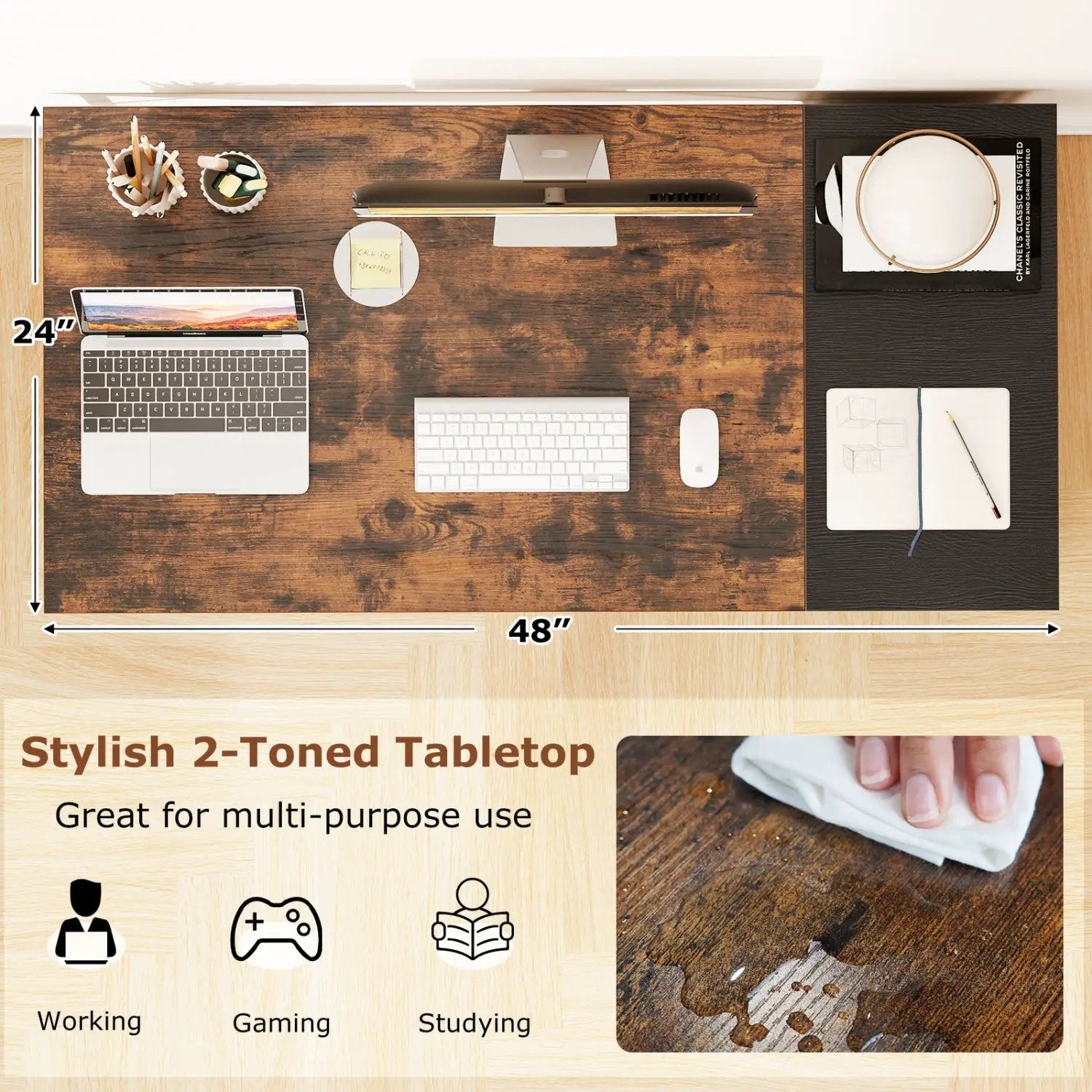 48 Inch Computer Desk with 2 Fabric Drawers Industrial Home Office Desk-Rustic Brown by DirectDeals