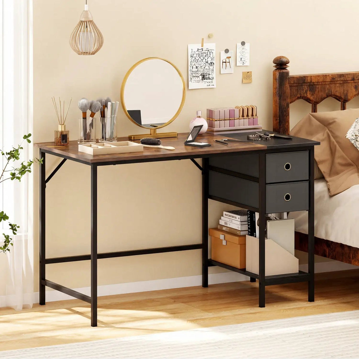 48 Inch Computer Desk with 2 Fabric Drawers Industrial Home Office Desk-Rustic Brown, photo 2 of 9