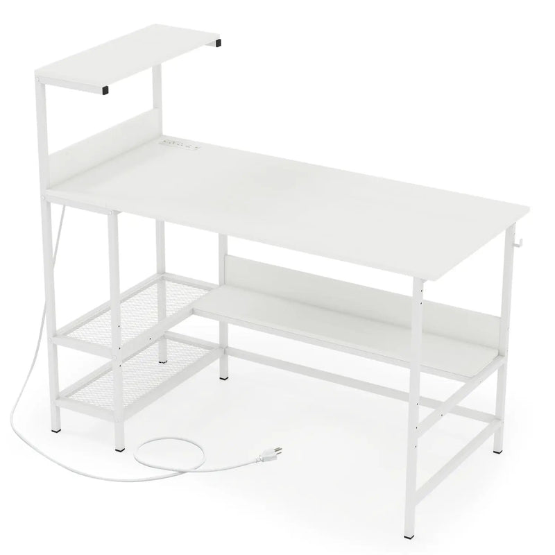 48 Inch Computer Desk with Power Outlets and Storage Shelves by DirectDeals