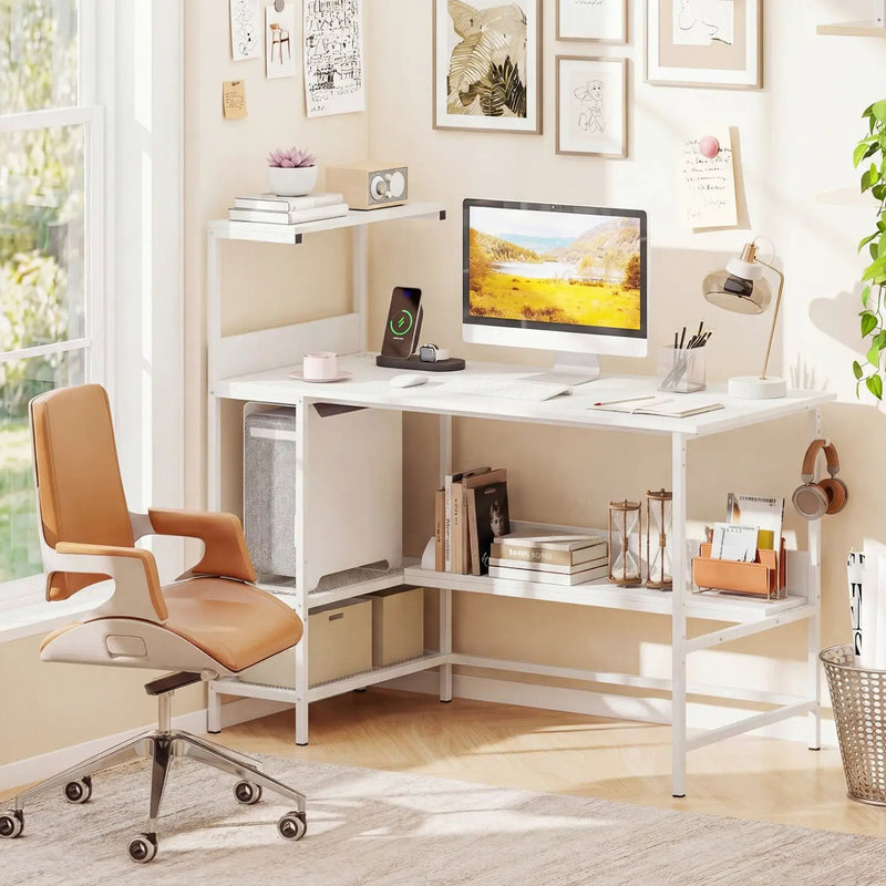 48 Inch Computer Desk with Power Outlets and Storage Shelves by DirectDeals