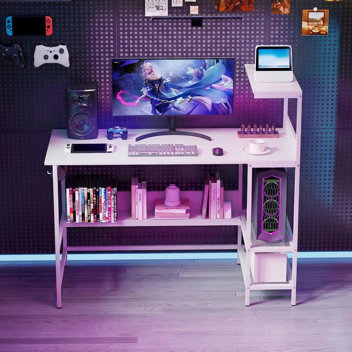 48 Inch Computer Desk with Power Outlets and Storage Shelves, photo 7 of 25
