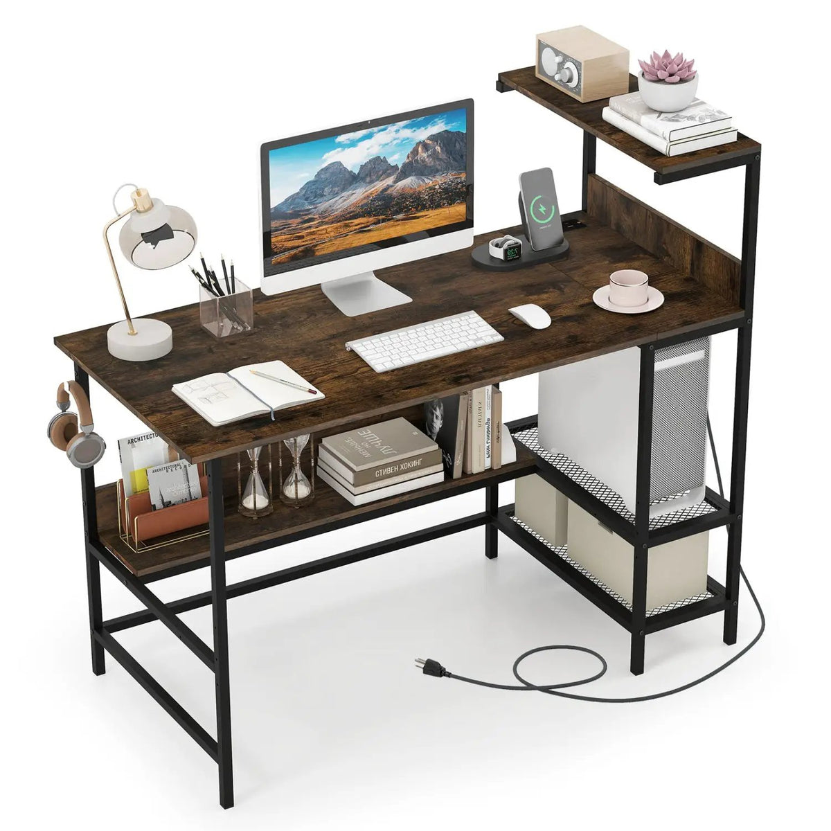 48 Inch Computer Desk with Power Outlets and Storage Shelves, photo 22 of 25