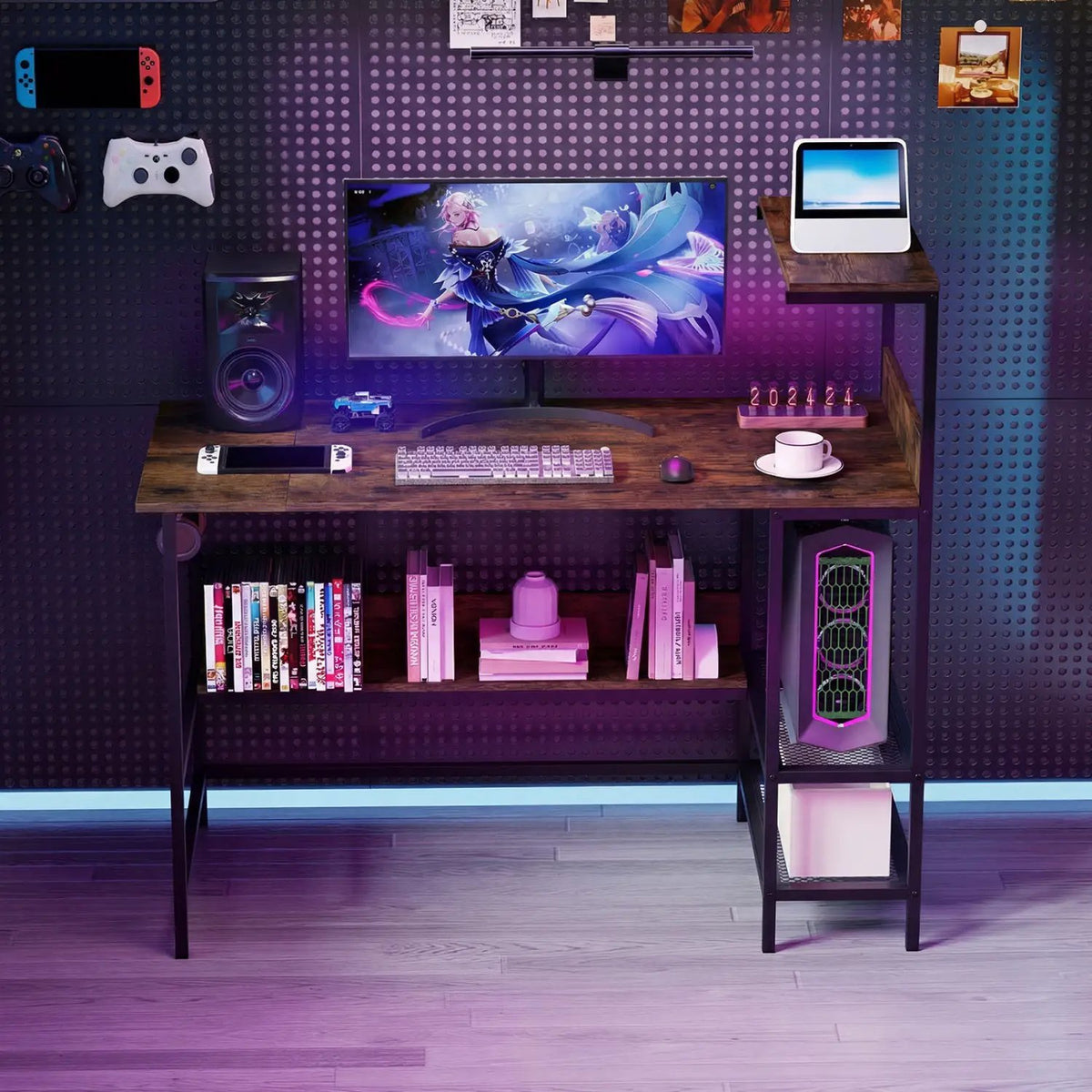 48 Inch Computer Desk with Power Outlets and Storage Shelves, photo 5 of 25