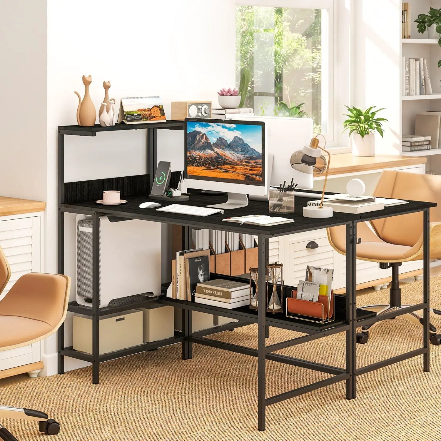 48 Inch Computer Desk with Power Outlets and Storage Shelves by DirectDeals