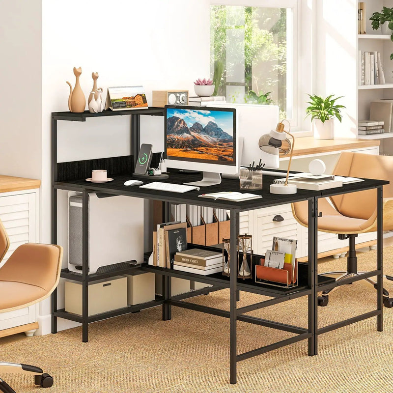 48 Inch Computer Desk with Power Outlets and Storage Shelves by DirectDeals