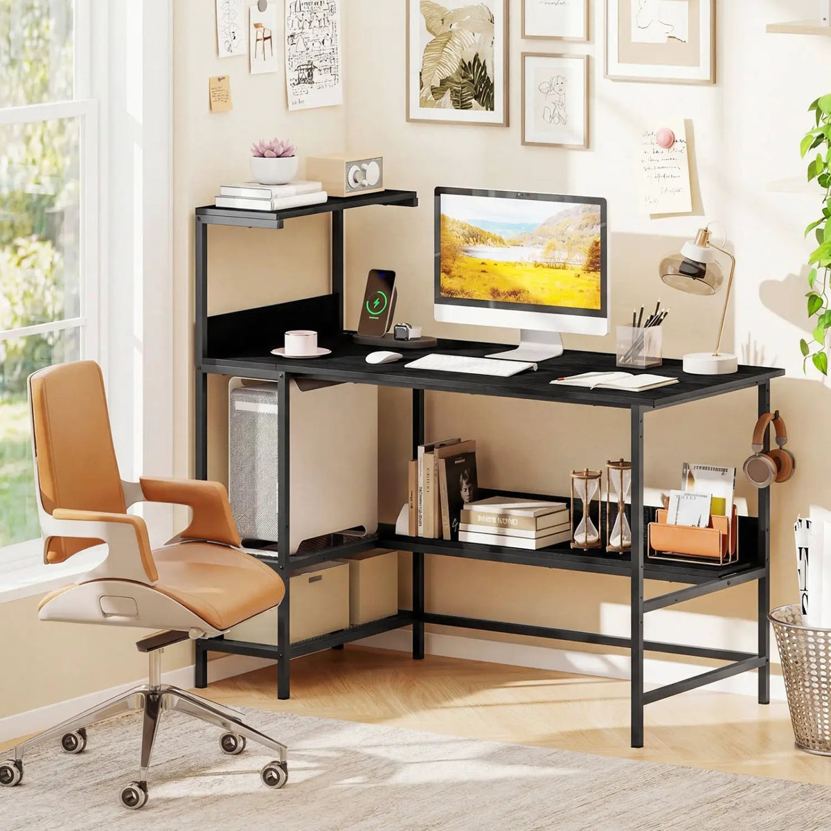 48 Inch Computer Desk with Power Outlets and Storage Shelves, photo 15 of 25