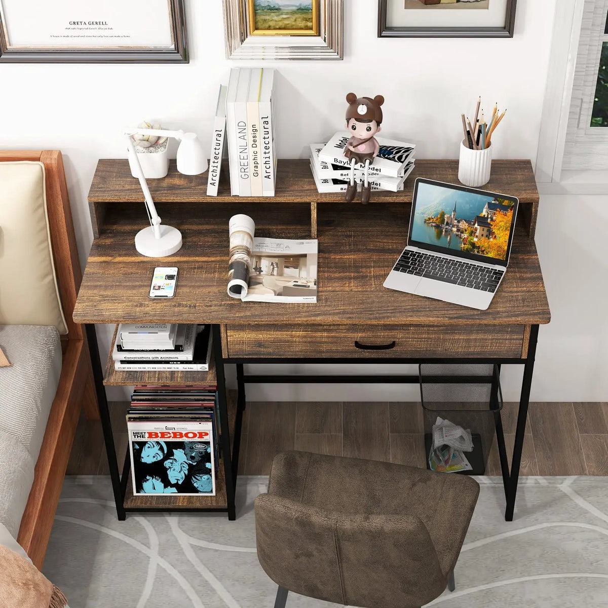 48 Inch Computer Desk with Monitor Stand Drawer and Shelves, photo 2 of 9