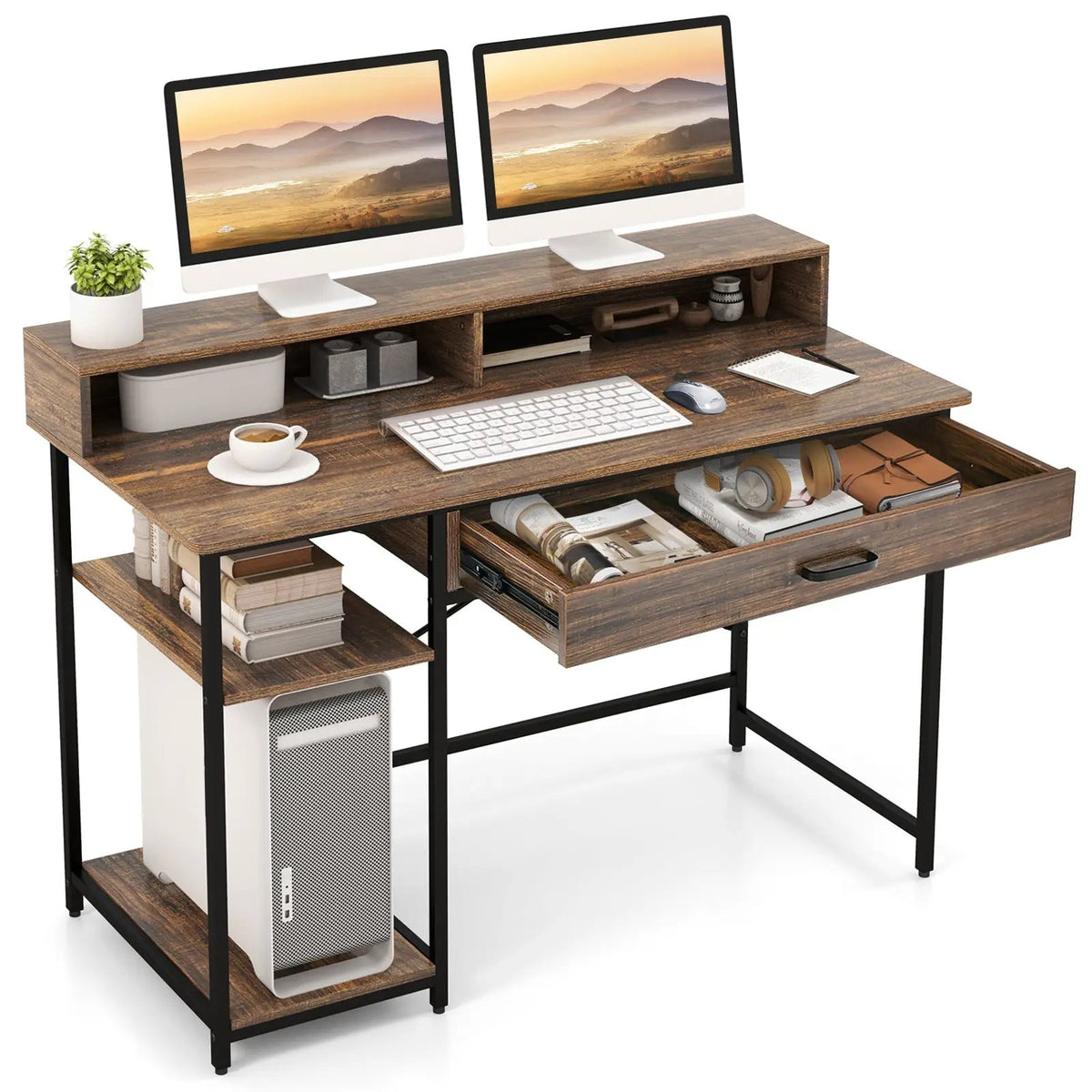 48 Inch Computer Desk with Monitor Stand Drawer and Shelves, photo 3 of 9