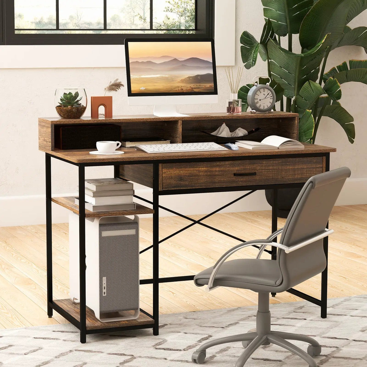 48 Inch Computer Desk with Monitor Stand Drawer and Shelves, photo 6 of 9