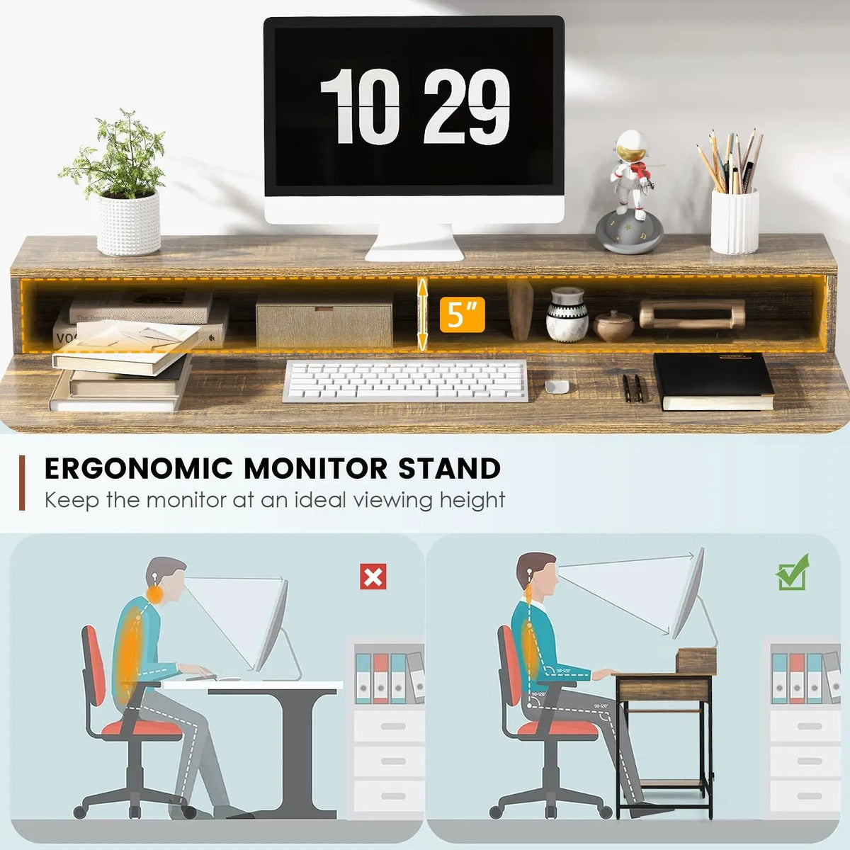 48 Inch Computer Desk with Monitor Stand Drawer and Shelves, photo 7 of 9