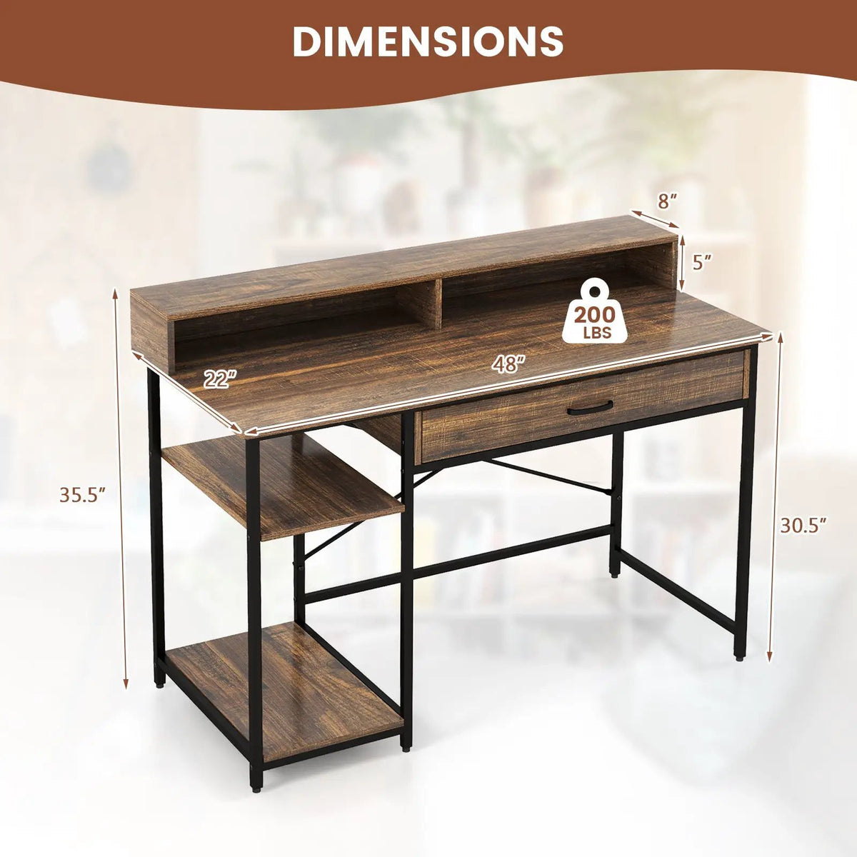 48 Inch Computer Desk with Monitor Stand Drawer and Shelves, photo 5 of 9