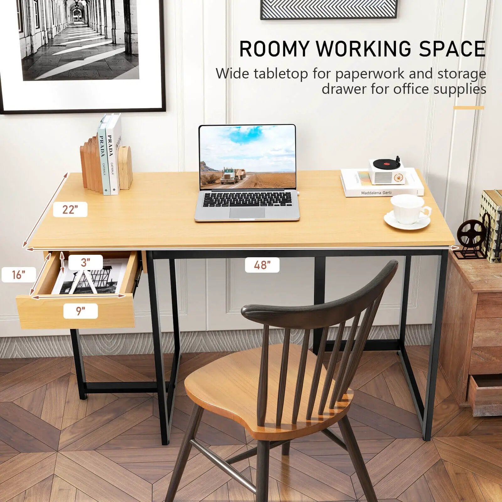 48 Inch Computer Desk with Metal Frame and Adjustable Pads by DirectDeals