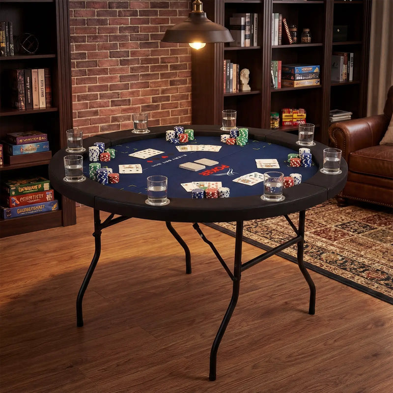 48 Inch Foldable Poker Table with 8 Cup Holders and Padded Edges by DirectDeals