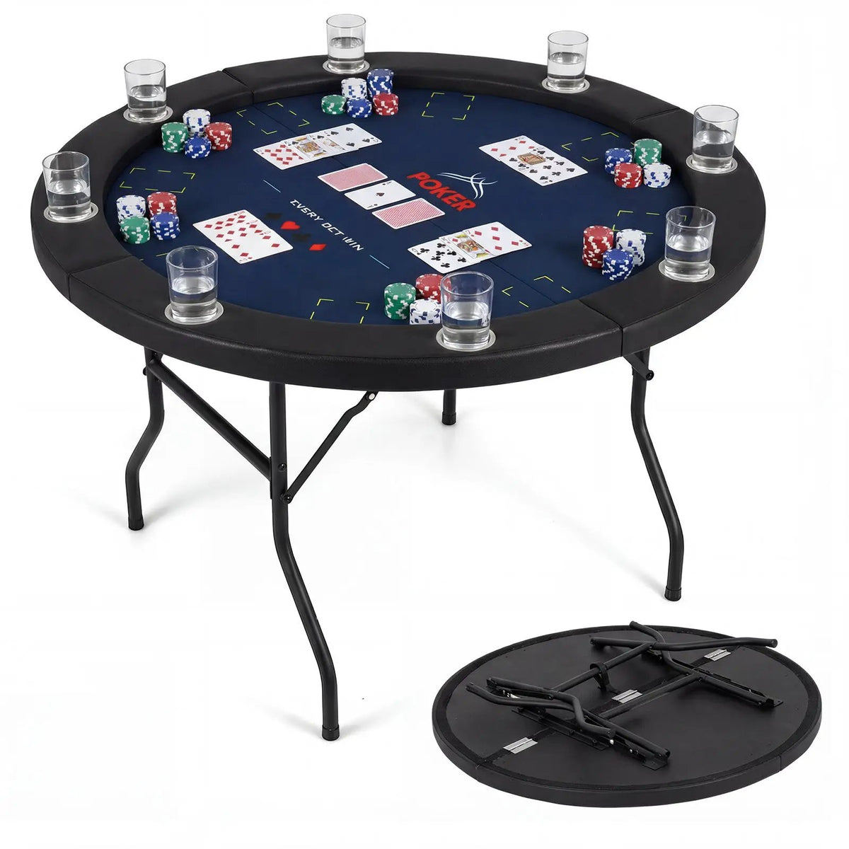 48 Inch Foldable Poker Table with 8 Cup Holders and Padded Edges, photo 7 of 16