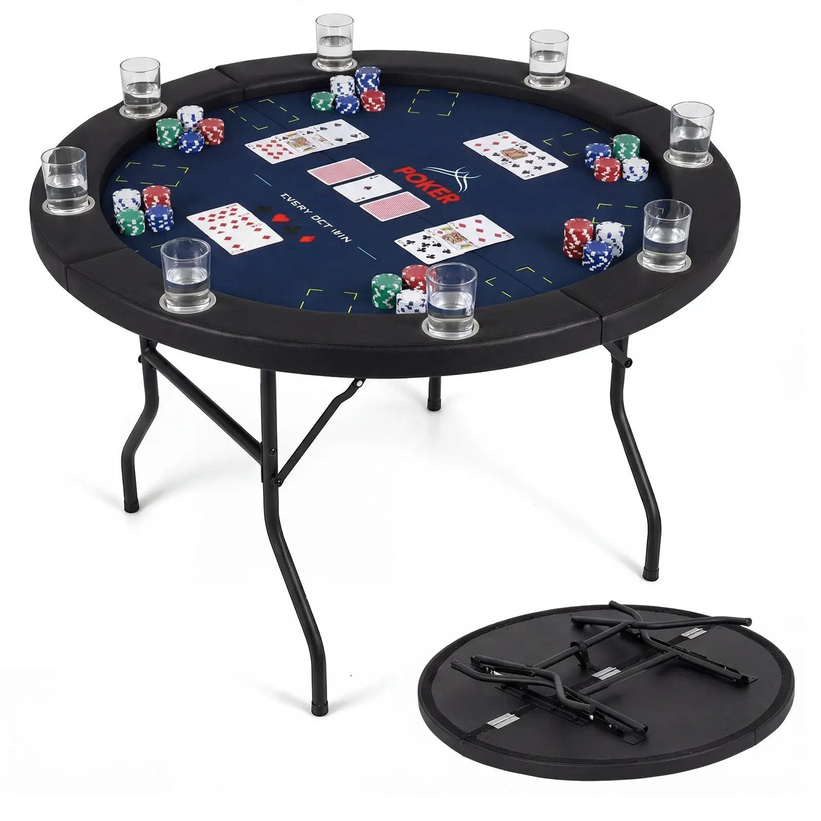 48 Inch Foldable Poker Table with 8 Cup Holders and Padded Edges by DirectDeals