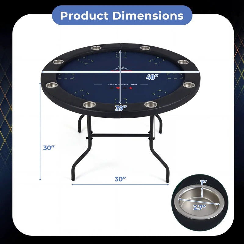 48 Inch Foldable Poker Table with 8 Cup Holders and Padded Edges by DirectDeals