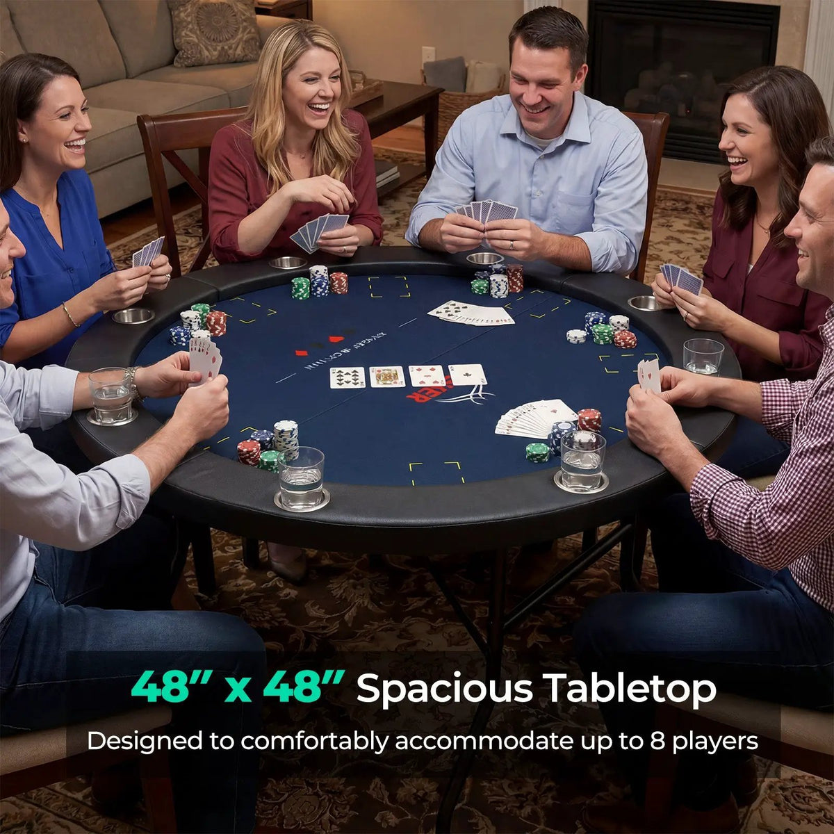 48 Inch Foldable Poker Table with 8 Cup Holders and Padded Edges, photo 11 of 16