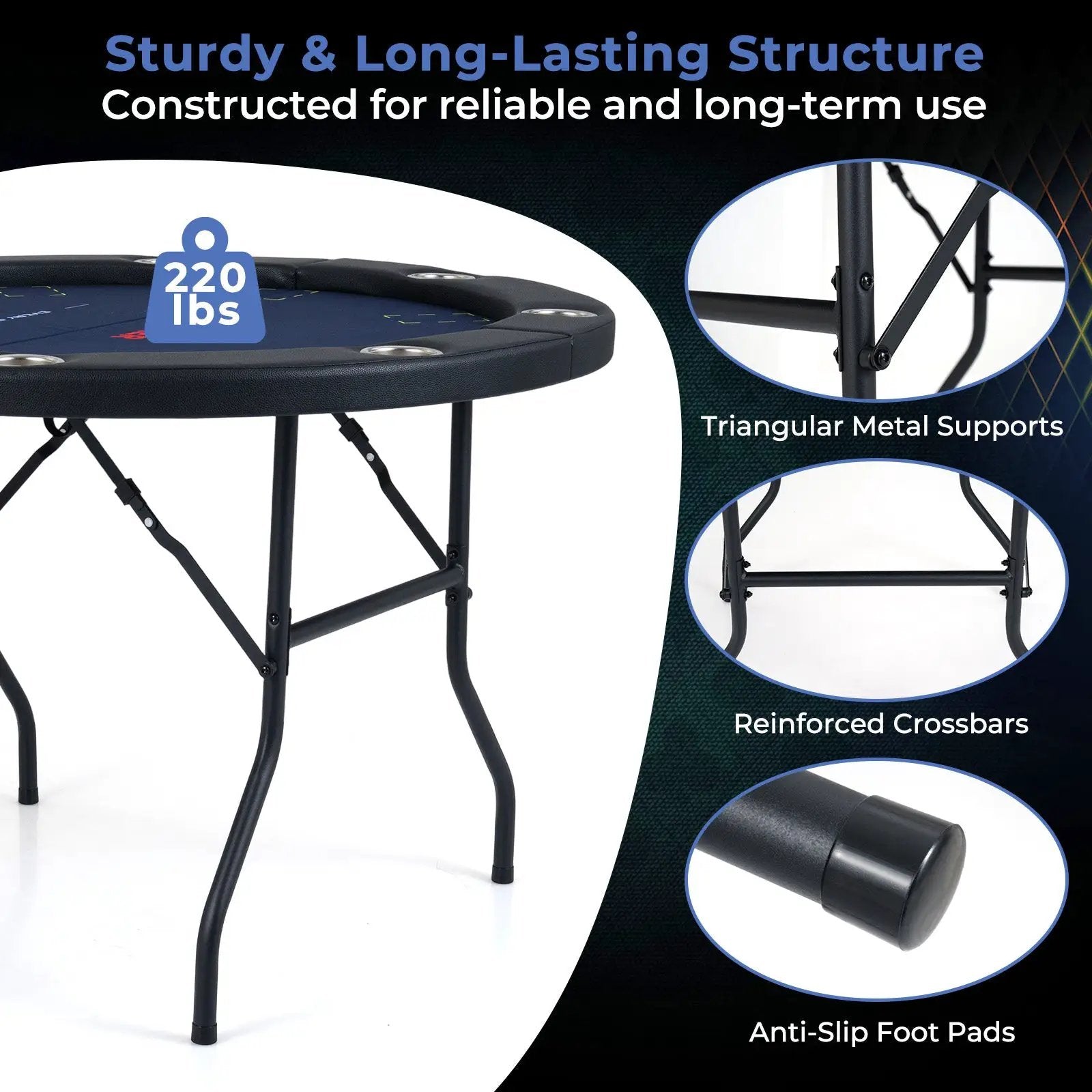 48 Inch Foldable Poker Table with 8 Cup Holders and Padded Edges by DirectDeals