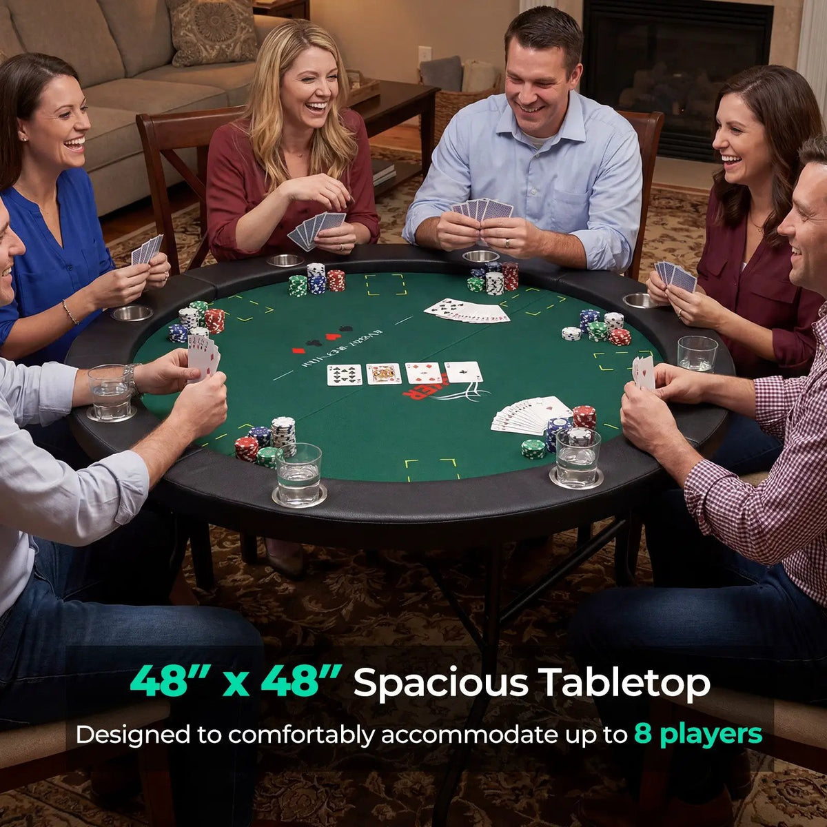 48 Inch Foldable Poker Table with 8 Cup Holders and Padded Edges, photo 12 of 16