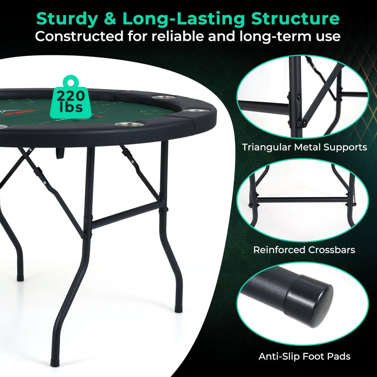 48 Inch Foldable Poker Table with 8 Cup Holders and Padded Edges, photo 16 of 16