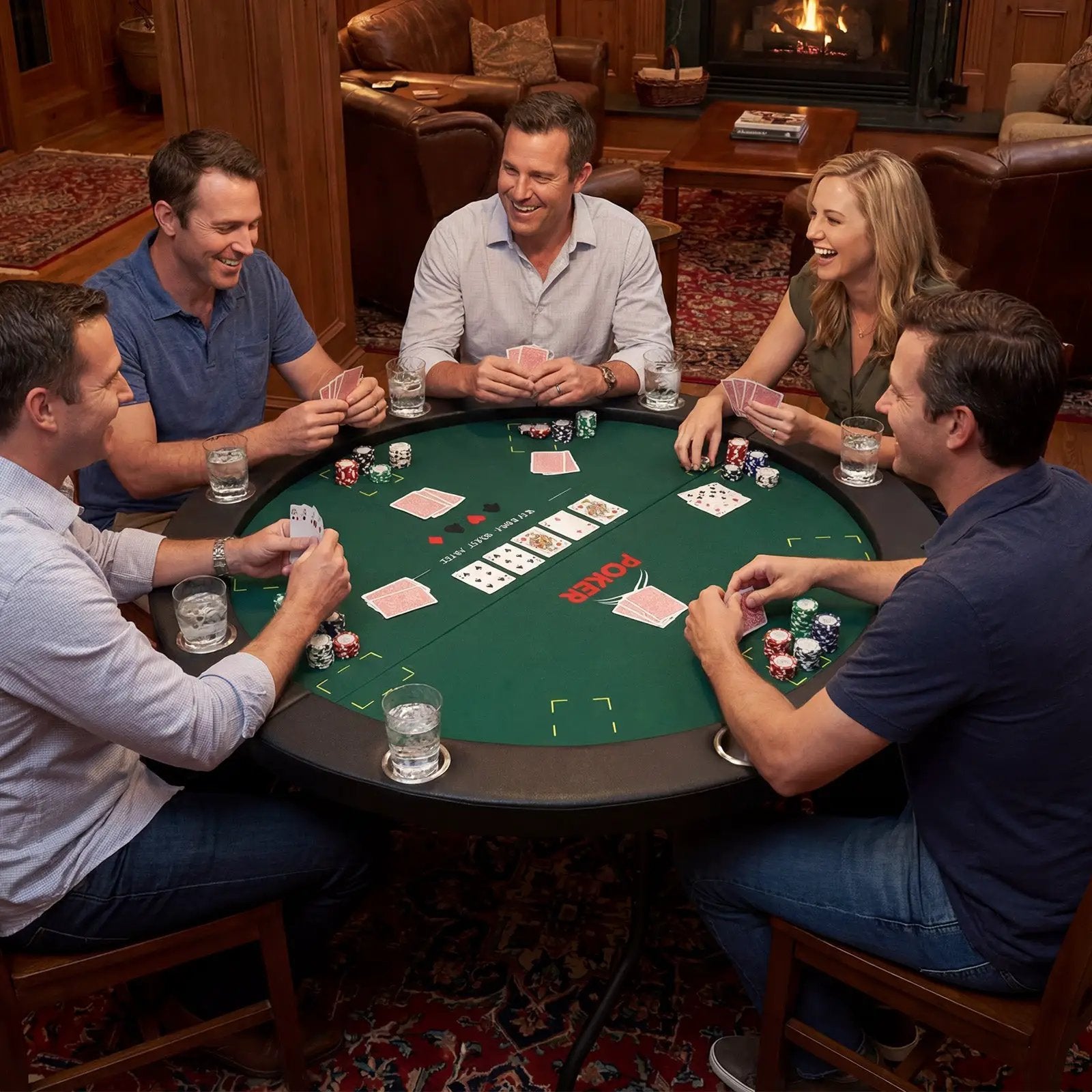 48 Inch Foldable Poker Table with 8 Cup Holders and Padded Edges by DirectDeals