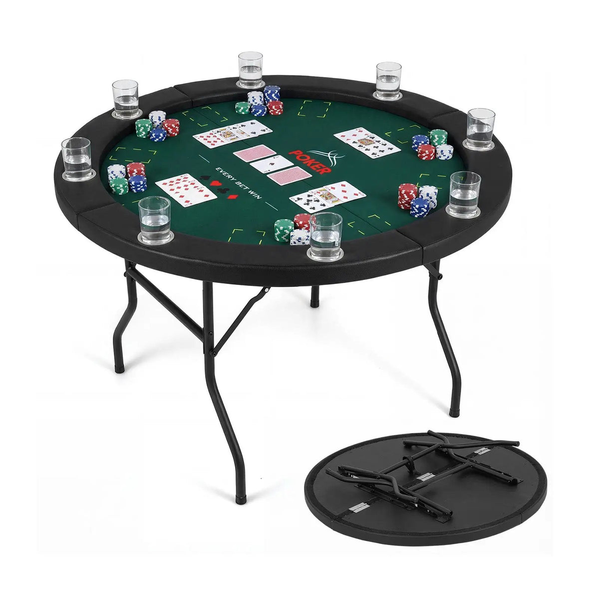 48 Inch Foldable Poker Table with 8 Cup Holders and Padded Edges, photo 6 of 16