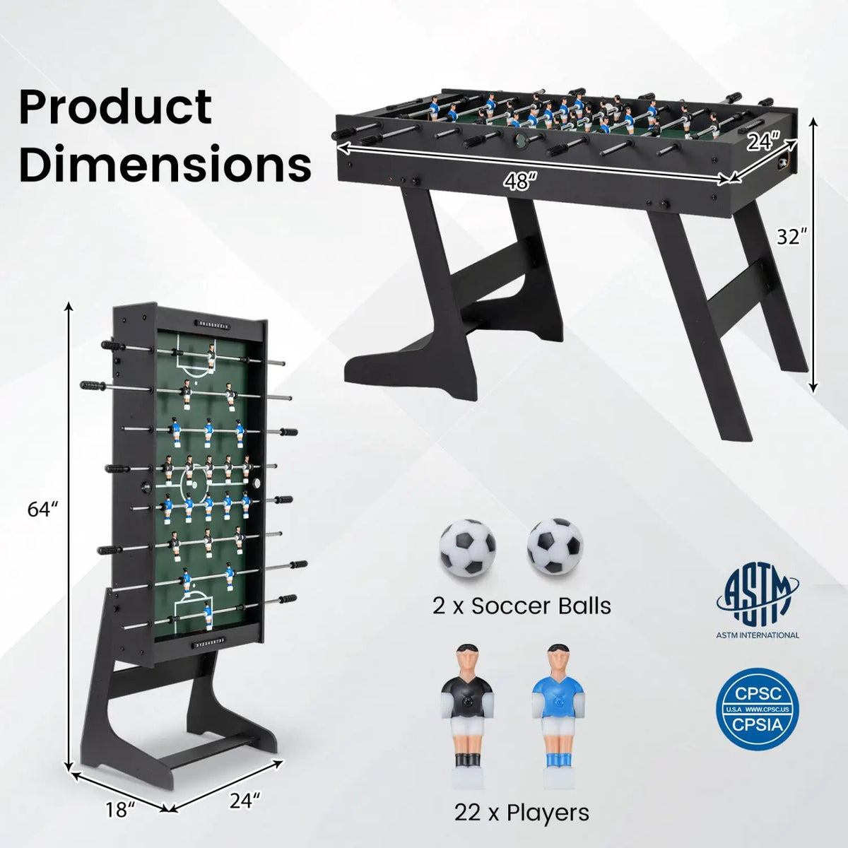 48 Inch Folding Foosball Table - Competition Size, photo 13 of 16