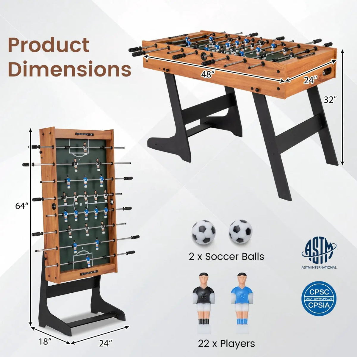 48 Inch Folding Foosball Table - Competition Size, photo 5 of 16