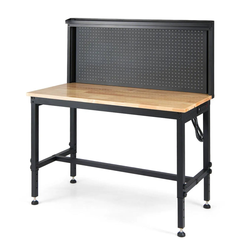 48 Inch Heavy Duty Workbench with AC/USB Outlets and Pegboard-Natural by DirectDeals